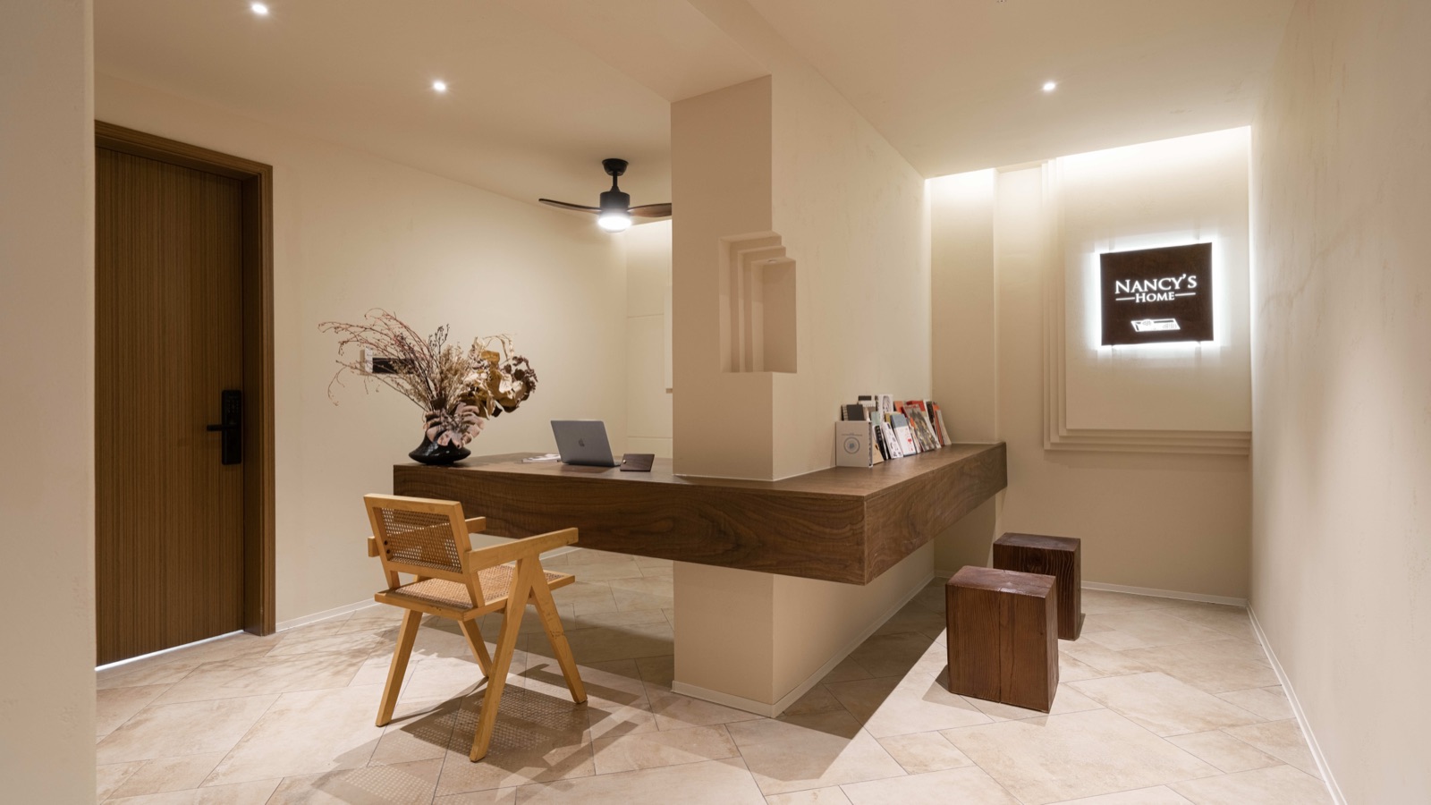 A wide view of the Nancy's Home reception desk